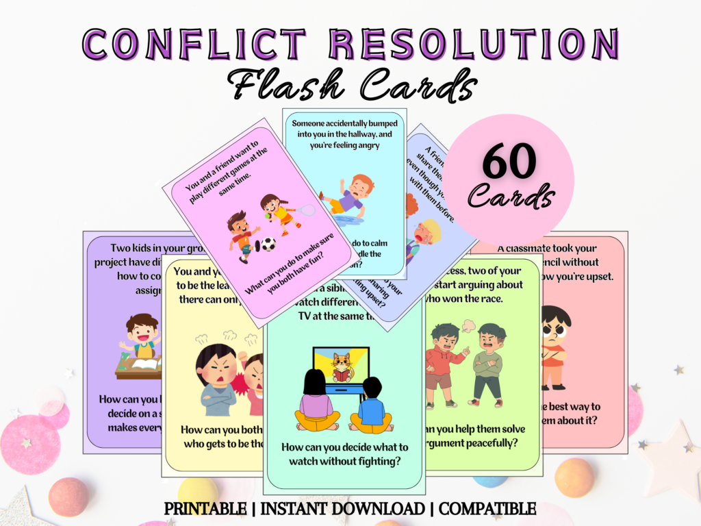 Conflict resolution flashcards for kids, School Teacher SEL Kids Cards ...
