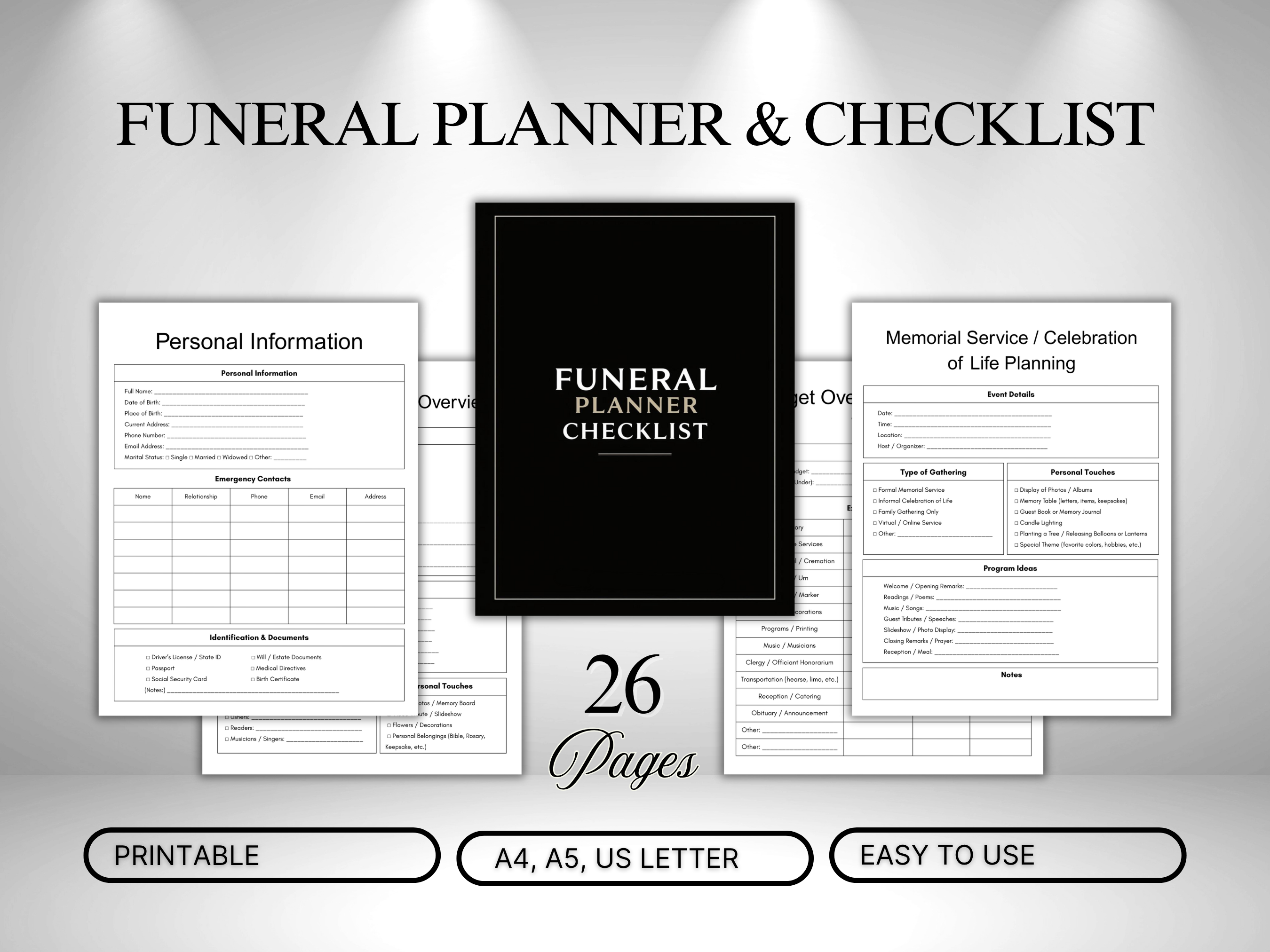 Funeral Planner & Checklist Printable | Final Wishes Organize