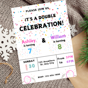 Customizable digital invite for a double birthday celebration.