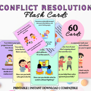 Conflict resolution flashcards for kids, School Teacher SEL Kids Cards, Social Emotional Learning, Mental Health Resources, School Counselor