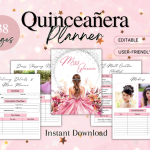 Quinceañera Planner Printable, Pink  Quince Planning Book, Quince Planning Checklist, Quinceañera Template Editable, Quinceañera To Do List