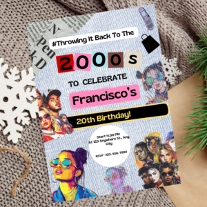 Editable Y2K birthday invitation with retro 2000s design