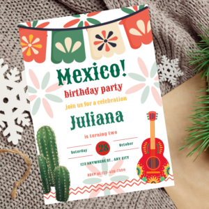 Editable Mexican birthday invitation with colorful fiesta design.