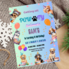 Printable puppy party invitation with cute paw prints and bones.