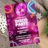 Printable retro party invite with disco ball and vibrant lights