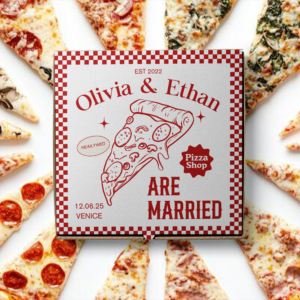 Wedding Pizza Box Template | Customizable Pizza Box Design | Rehearsal Dinner & Engagement Party Invitation | Instant Download