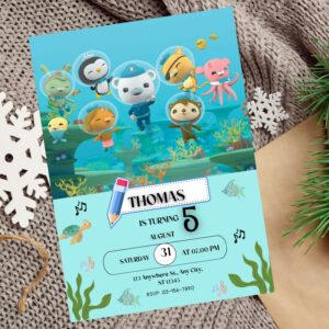 Editable sea adventure birthday invitation with cute ocean animals.