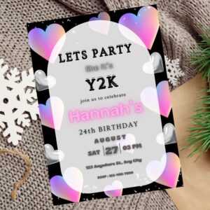 Editable Y2K birthday invitation with retro 2000s design