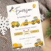 Editable construction-themed birthday invitation with trucks