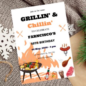 Editable BBQ party invitation template displayed on a smartphone screen