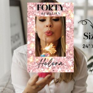 Editable rose gold photo booth frame template for birthday parties