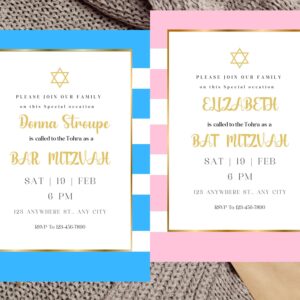 Editable Mitzvah invitation template for boys or girls with elegant design