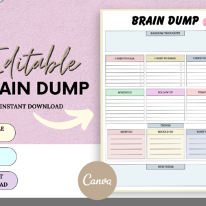 Brain Dump Journal, Thought Organizer, Brain Dump Productivity Planner, ADHD Thought Journal, Printable Organization planner, Fillable pdf