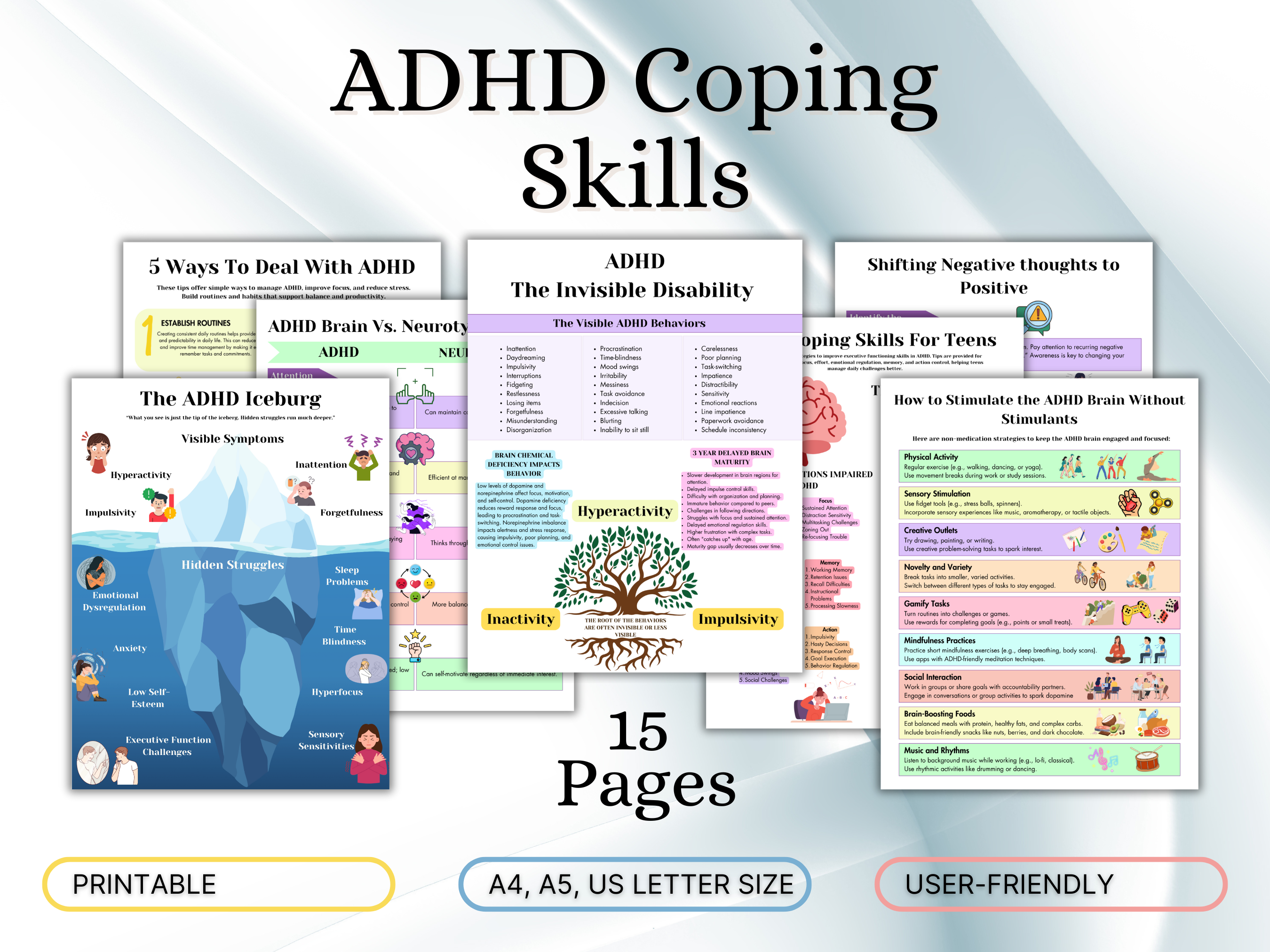 ADHD Executive Functioning And Coping Skills Journal, Teens Mental Health, Psychoeducation Worksheets, adhd visual aids adhd therapy - Image 2