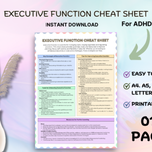 ADHD Cheat Sheet, Attention Deficit Hyperactivity Disorder Therapy, ADHD Therapy, ADHD Tools, Cheat Sheet, Executive Function Resources