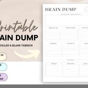 Printable Brain Dump Journal, Thought Organizer, Brain Dump Productivity Planner, ADHD Thought Journal, Organization planner,