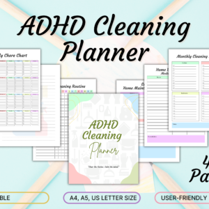 Printable ADHD Cleaning Planner, Family  Household Cleaning Schedule, Printable Cleaning Checklist Bundle, Deep Cleaning Cards, PDF, 3 sizes