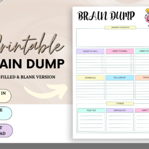 Printable Brain Dump Journal, Thought Organizer, Brain Dump Productivity Planner, ADHD Thought Journal, Organization planner,