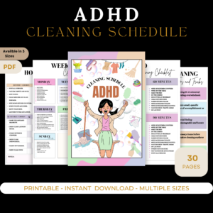 Printable ADHD Cleaning Planner, Family  Household Cleaning Schedule, Printable Cleaning Checklist Bundle, Deep Cleaning Cards, PDF, 3 sizes