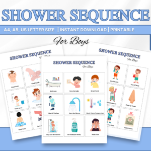 Special Needs Shower Sequence for Boys, Shower Routine Printable Chart, Autism Communication Visual Learners, Independence Training Aid