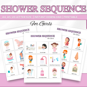 Special Needs Shower Sequence for Girls, Shower Routine Printable Chart, Autism Communication Visual Learners, Independence Training Aid