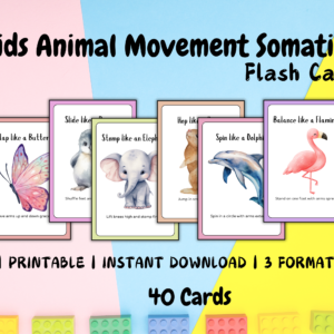 Kids Animal Movement Somatic Cards, Movement Activity, ADHD Transition Action Cards, Educational Preschool Resources, Self Regulation skills