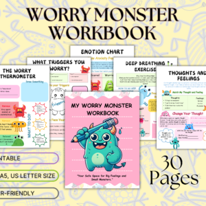 The Worry Monster: Anxiety Workbook for Kids, CBT Worksheets, Coping Skills, School Counseling, Therapy Tools, and Calming Corner Activities