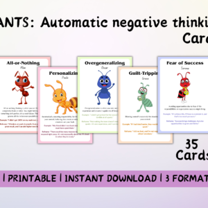 Automatic Negative Thoughts Cards for Kids, cognitive distortions, mindset framing thoughts, CBT Cards School Counseling Resources, SEL Tool