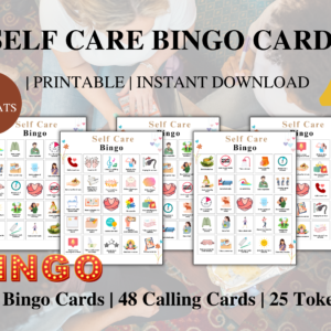Self Care Bingo Game, 30 Bingo Cards with calling cards and tokens