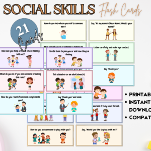 Social Skills Flashcards for Students with Autism, Engaging Social Skills Tools for Kids with special needs, Homeschool Activities printable