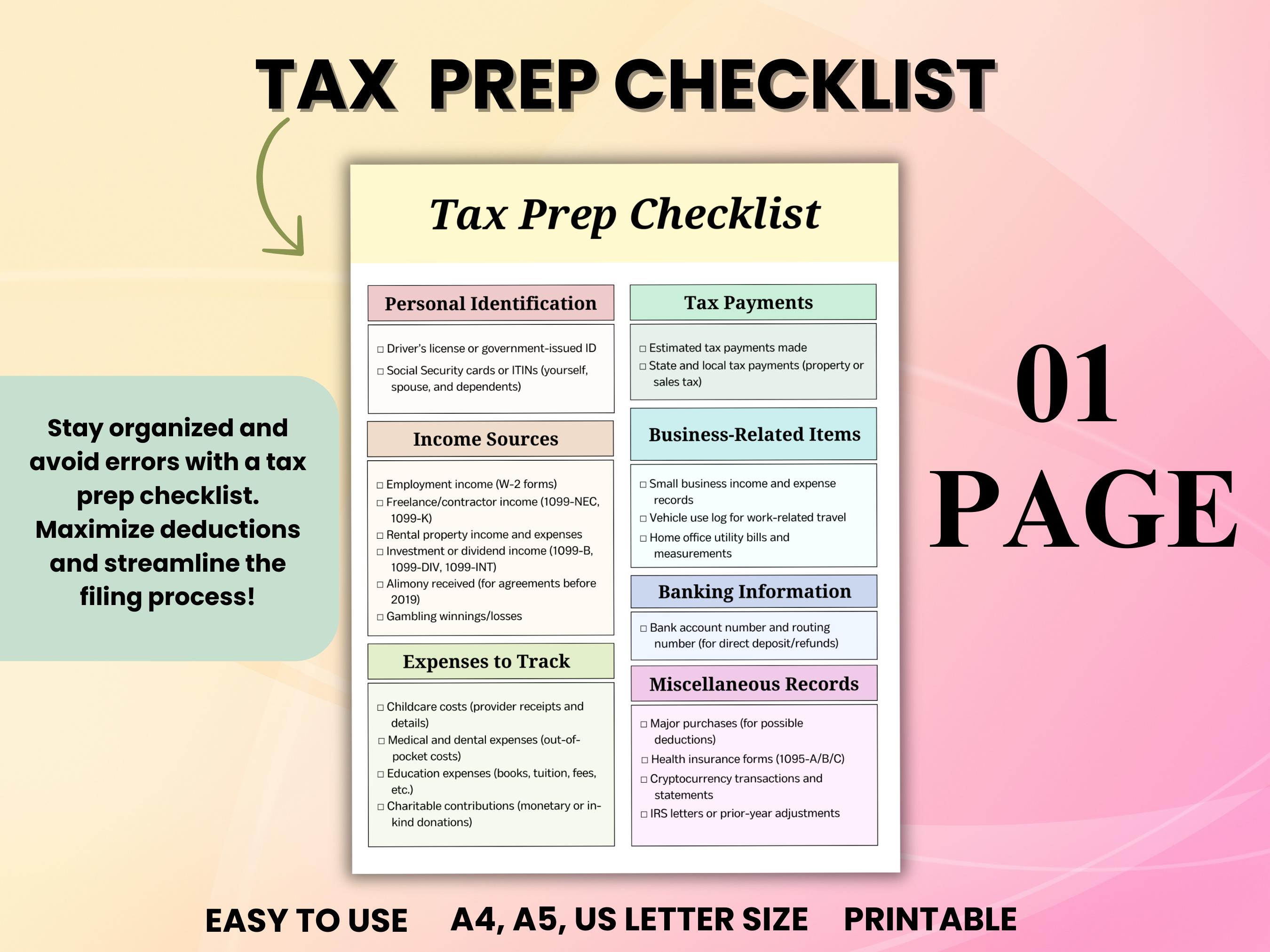 Tax Return Checklist,Tax Prep,Tax Deductions,Tax Prep Checklist,Tax Log,Tax Return Template,Tax Return,Tax Template,Tax List,Tax Return - Image 9