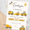 Digital construction vehicle party invite for kids' birthdays