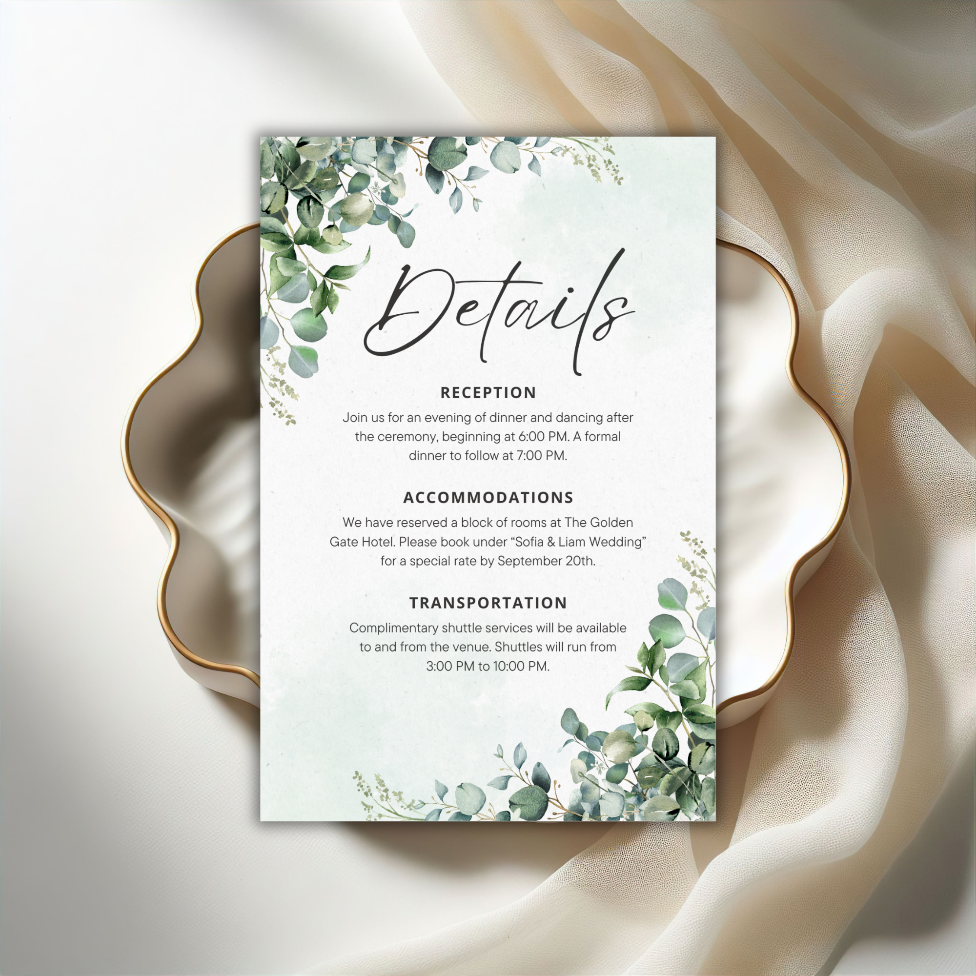 Editable Eucalyptus Wedding Invitation Set with QR Code | Sage Green Boho Template - Image 3