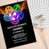Digital sports party invitation template with neon colors and bold design.