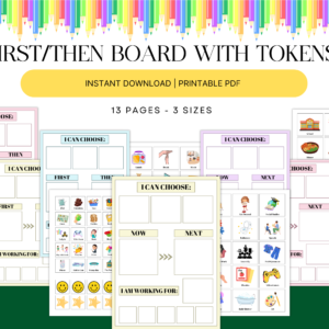 First-Then Board with Tokens, Visual Support, Behavior Support, Autism Visual Schedule, ABA therapy tool, Diverse Needs, Editable chart