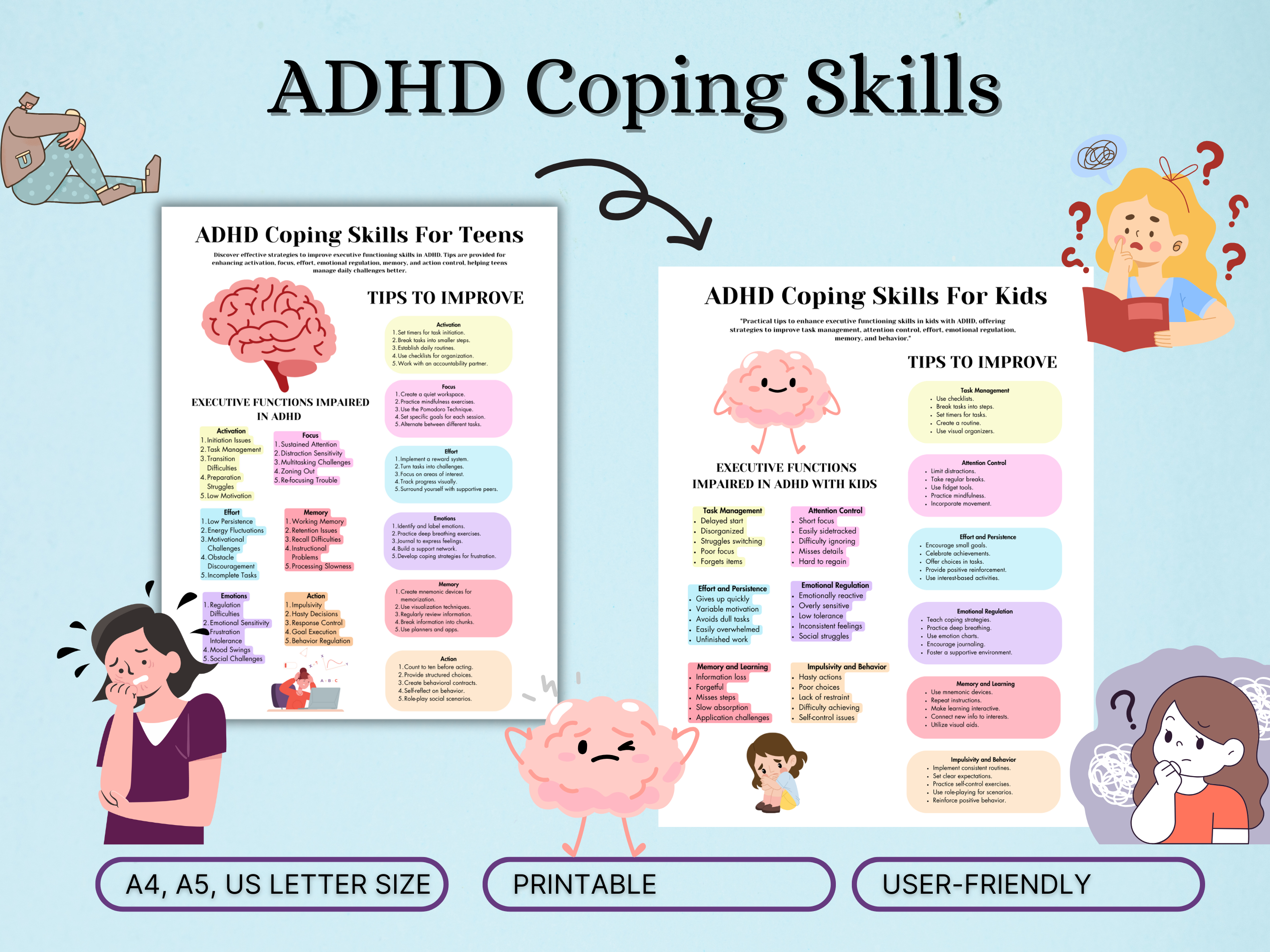 ADHD Executive Functioning And Coping Skills Journal, Teens Mental Health, Psychoeducation Worksheets, adhd visual aids adhd therapy - Image 5