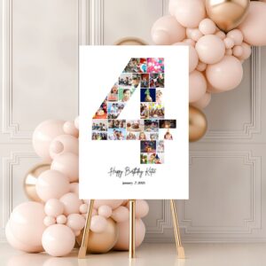 Printable birthday welcome sign for a 4-year-old with colorful, gender-neutral design