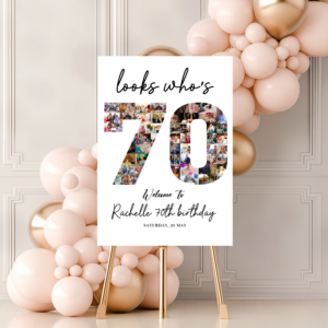 Custom photo board template perfect for celebrating a 70th birthday with a modern, clean style