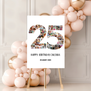 Canva template for birthday gift with 25-image collage design.