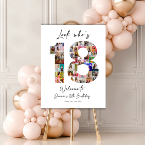 Editable 18th birthday photo collage template with personal photo slots and modern layout