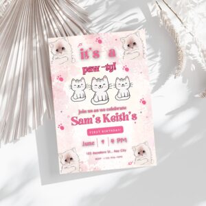 Printable kitten party invitation for children’s or pet-themed celebration.