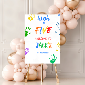 Welcome sign template for high five-themed celebration.