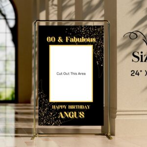 Gold and black photo booth frame template for 60th birthday celebration.