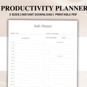 Printable Daily Hourly Planner, Daily Planner, Productivity Planner, Daily Agenda, To do list, Work From Home Planner