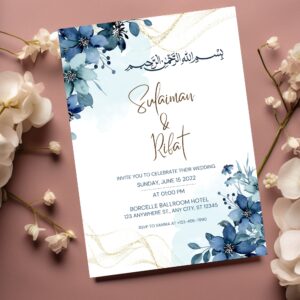 Editable Muslim Wedding Invitation Template | Nikkah, Walimah, Mehndi, Baraat | Digital Canva Invite