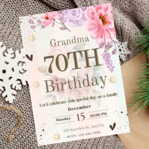 70th Birthday Party Invitation for Mother Grandma, Floral Birthday Invite For Grandmother, Editable 70th Birthday Party Invitation Template