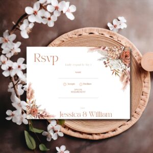 Terracotta Boho RSVP Card | Editable Wedding RSVP Template | Printable Pampas Grass Invite