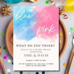 Gender Reveal Invitation | Editable Template | Pink or Blue, He or She Watercolor Invite