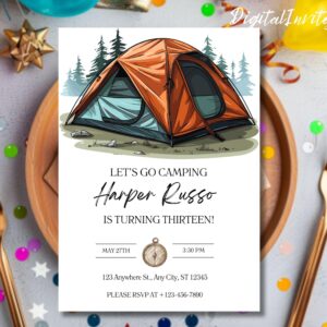 Camping Birthday Invitation Template, Camping Party Invitation, Camp Out, Under The Stars, Boy Campout, Smores Party, Instant Download