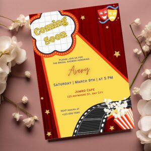 Editable Movie Themed Bridal Shower Invitation | Vintage Theater Playbill Style